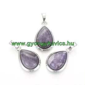 Ametiszt Ásvány Medál Ezüst Keretben 26x16-17x8-10mm