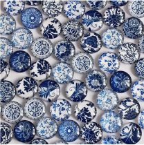 Kék Antik Porcelán Mintás Üveg Kaboson 12mm