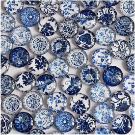 Kék Antik Porcelán Mintás Üveg Kaboson 20mm