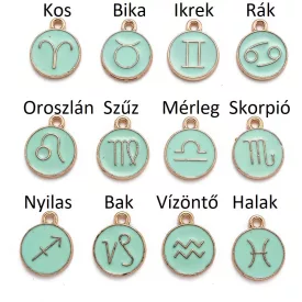   Arany Színű Türkiz Tűzzománc Mérleg Csillagjegy Horoszkóp Medál 12mm