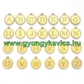Arany Színű ABC Betű Kerek Medál 14x12mm (26db)