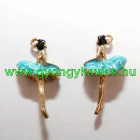   Arany Színű Balerina Sötét Türkiz Tűzzománc Szoknyában Medál 28x14mm