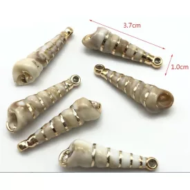   Arany Színű Csíkos Kagyló Medál, Fülbevaló Alap 37x10mm