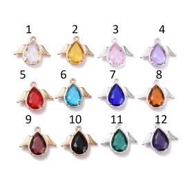   Arany Színű (A6) Fazettált Türkiz Üveg Angyal Medál 18x22mm