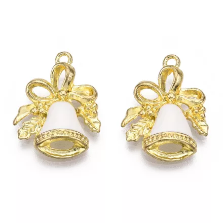 Arany Fehér Színű Tűzzománc Harang Csengő Medál Karácsonyfa Dísz 21x16mm