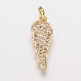  Arany Színű Fehér Cirkón Cirkónia Strasszos Angyalszárny Nyaklánc Karkötő Ékszer Dísz Medál 20x8mm