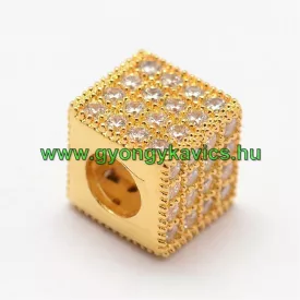   Arany Színű Fehér Cirkón Cirkónia Strasszos Kocka Nyaklánc Karkötő Ékszer Dísz Közdarab Köztes Charm 7x7mm