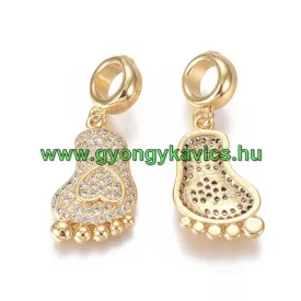   Arany Színű Fehér Cirkón Cirkónia Strasszos Babatalp Charm Közdarab Köztes 27x11mm