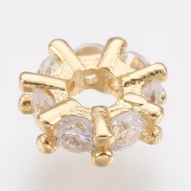   Arany Színű Fehér Cirkón Cirkónia Strasszos Charm Közdarab Köztes 8x3mm