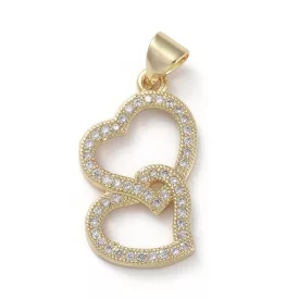   Arany Színű Fehér Cirkón Cirkónia Strasszos Szív Nyaklánc Karkötő Ékszer Dísz Medál 22,5x13mm