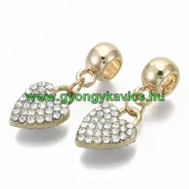   Arany Színű Fehér Strasszos Szív Charm Nyaklánc Karkötő Ékszer Dísz Közdarab Köztes 28x11mm