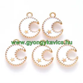 Arany Színű Fehér Tűzzománc Hold Medál 16x13mm