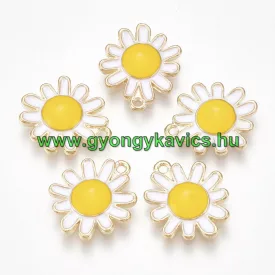   Arany Színű Fehér Sárga Tűzzománc Virág Medál 17x14mm