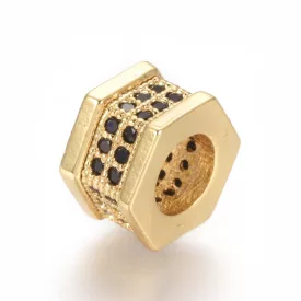   Arany Színű Hatszögletű Fekete Cirkón Cirkónia Strasszos Nyaklánc Karkötő Ékszer Dísz Közdarab Köztes Charm 7,5x8,5x5mm