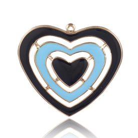 Arany Fekete Türkiz Színű Műanyag Szív Medál 52x56mm