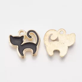   Arany Fekete Színű Tűzzománc Cica Macska Medál 12,5x13mm