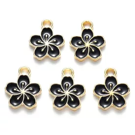 Arany Színű Fekete Tűzzománc Virág Medál 15x12mm