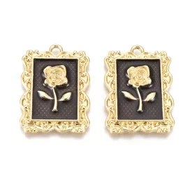   Arany Színű Fekete Tűzzománc Virág Rózsa Medál 27,5x19,5mm