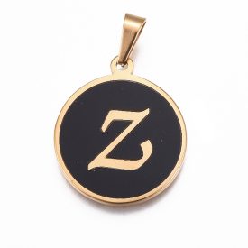   Arany Színű Nemesacél Fekete Tűzzománc Z Betű ABC Medál 20,8x18mm