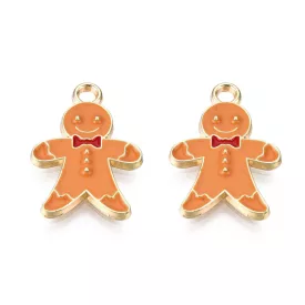   Arany Színű Karácsonyi Mézeskalács Figura Ember Mézi Tűzzománc Medál 20,5x14mm