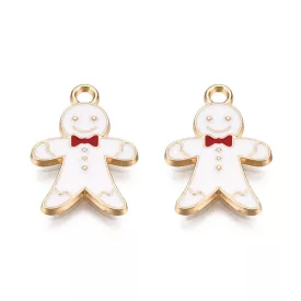   Arany Színű Fehér Karácsonyi Mézeskalács Figura Ember Mézi Tűzzománc Medál 20,5x14mm