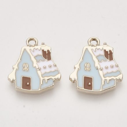 Arany Színű Kék Házikó Tűzzománc Medál Karácsonyfa Dísz 19,5x17mm