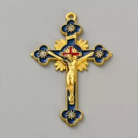 Arany Színű Kék Tűzzománc Kereszt Medál 53,5x36mm