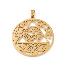   Arany Színű Nemesacél Hórusz Szeme Ankh Kereszt Kleopátra Isis Izisz Egyiptomi Medál 34mm