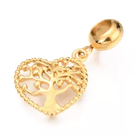   Arany Színű Nemesacél Életfa Szív Charm Nyaklánc Karkötő Ékszer Dísz Köztes 27x18mm