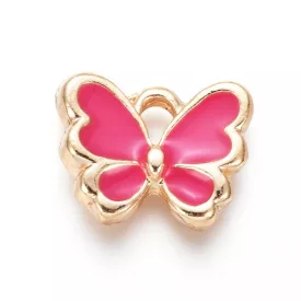   Arany Színű Rózsaszín Pink Tűzzománc Lepke Pillangó Medál 10,5x12,5mm