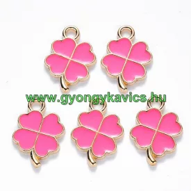   Arany Pink Rózsaszín Színű Tűzzománc Lóhere Medál 18x12mm