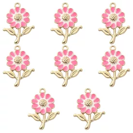   Arany Pink Rózsaszín (1) Színű Tűzzománc Virág Medál 27x19mm