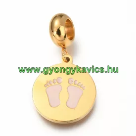   Arany Színű Nemesacél Rózsaszín Babatappancs Charm Medál Nyaklánc Karkötő Ékszer Dísz Köztes 26x14mm