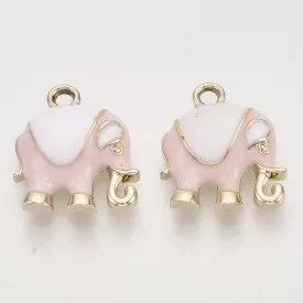   Arany Rózsaszín Fehér Színű Tűzzománc Elefánt Medál 17x14mm