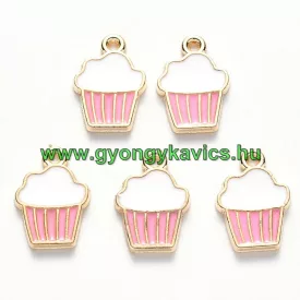   Arany Rózsaszín Fehér Színű Tűzzománc Muffin Sütemény Medál 16x11mm