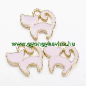   Arany Rózsaszín Színű Tűzzománc Cica Macska Medál 12,5x13mm