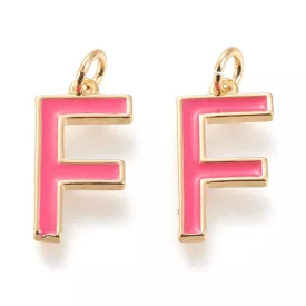   Arany Színű Pink Rózsaszín Tűzzománc F Betű ABC Medál 18x9,5mm