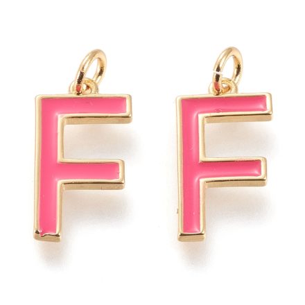 Arany Színű Pink Rózsaszín Tűzzománc F Betű ABC Medál 18x9,5mm