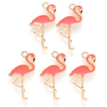   Arany Színű Sötét Rózsaszín Tűzzománc Flamingó Medál 26x14mm