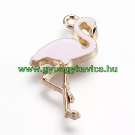   Arany Színű Rózsaszín Tűzzománc Flamingó Medál 26x14mm