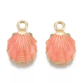   Arany Rózsaszín (2) Színű Tűzzománc Kagyló Medál 19,5x13mm