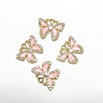   Arany Színű Rózsaszín Tűzzománc Strasszos Lepke Pillangó Medál 20x15mm