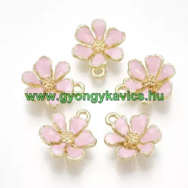   Arany Színű Rózsaszín Tűzzománc Virág Medál 15x12,5mm