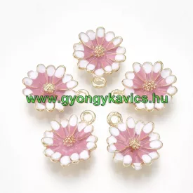 Arany Színű Rózsaszín Tűzzománc Virág Medál 15x12mm