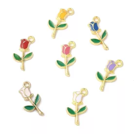   Arany Sárga Színű Tűzzománc Tulipán Virág Medál 18x9mm