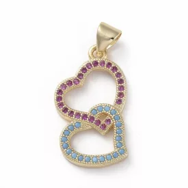   Arany Színű Színes Cirkón Cirkónia Strasszos Szív Nyaklánc Karkötő Ékszer Dísz Medál 22,5x13mm