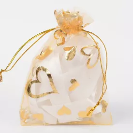 Arany Szíves Organza Tüll Díszzacskó Dísztasak 10x15cm