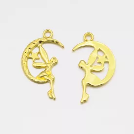   Arany Színű Hold Tündér Medál Karácsonyfa Dísz 25x14mm