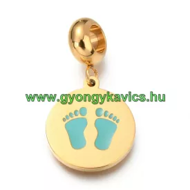   Arany Színű Nemesacél Türkiz Babatappancs Charm Medál Nyaklánc Karkötő Ékszer Dísz Köztes 26x14mm