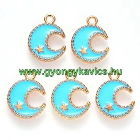 Arany Színű Türkiz Tűzzománc Hold Medál 16x13mm